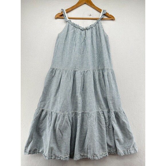 The Great Magnolia Dress Size S Seersucker Blue Striped Tiered Pockets Ruffle - Picture 9 of 15